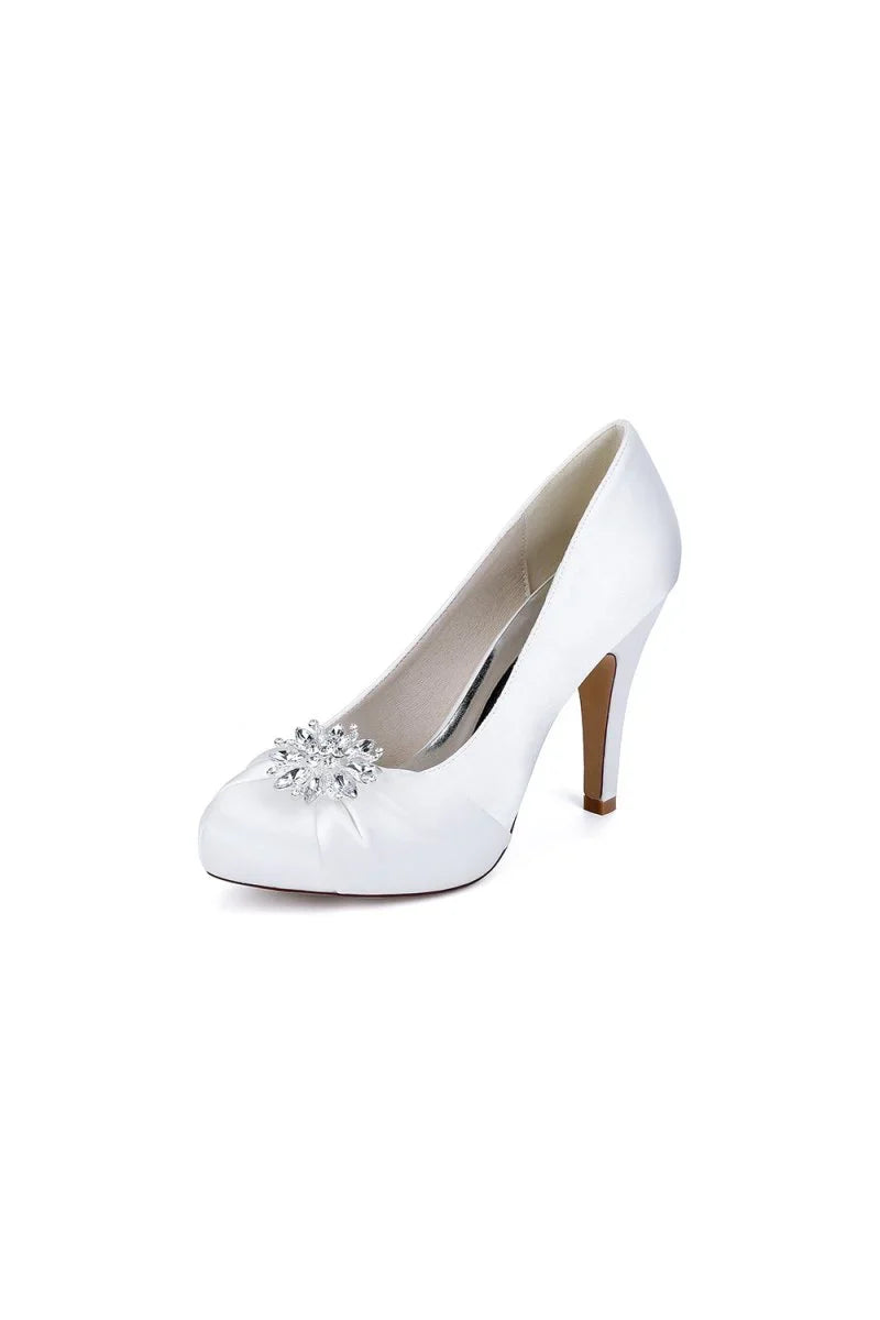 Silver High Heels with Crystal Bow Decoration