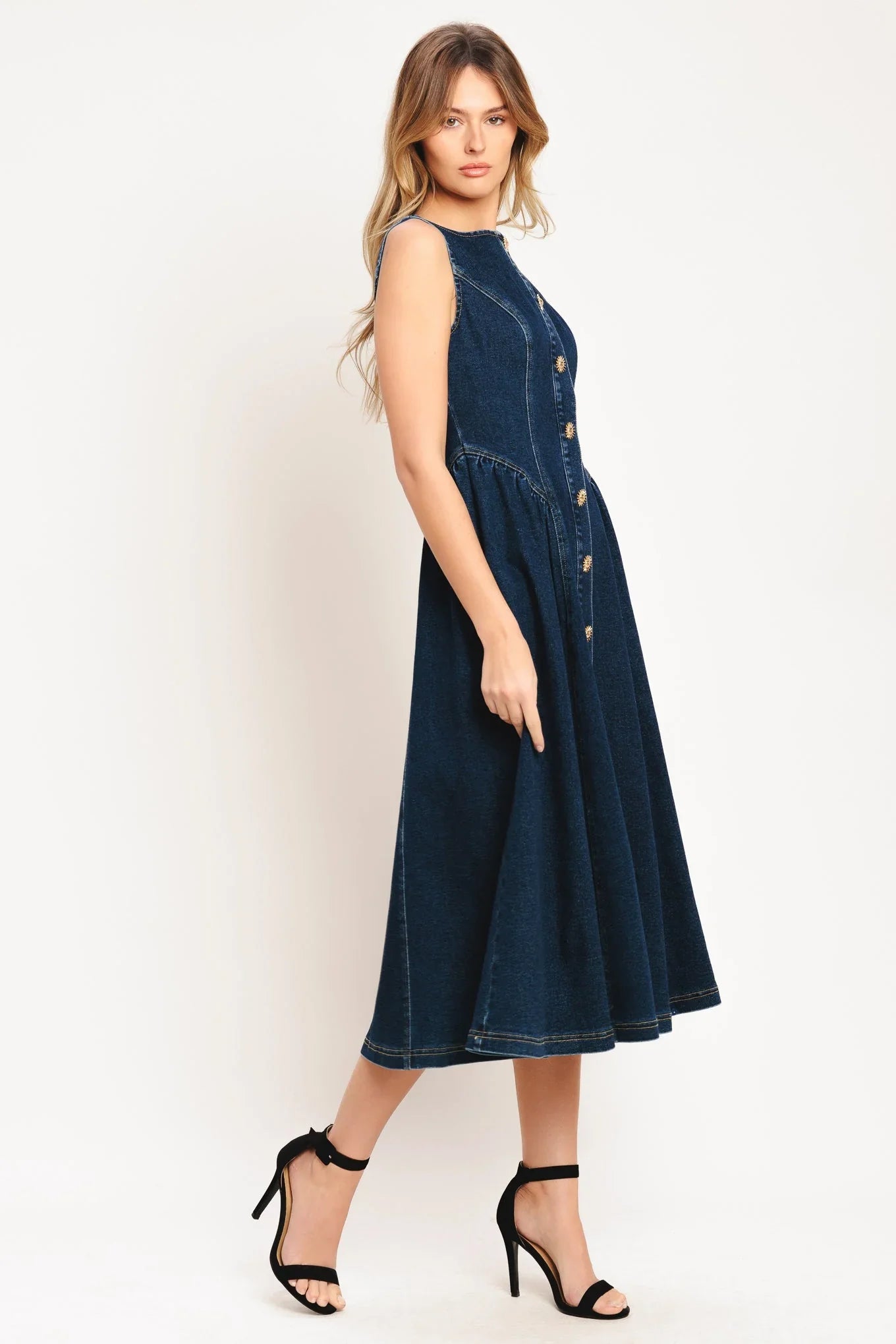EFFORTLESS POLISH DENIM MIDI DRESS