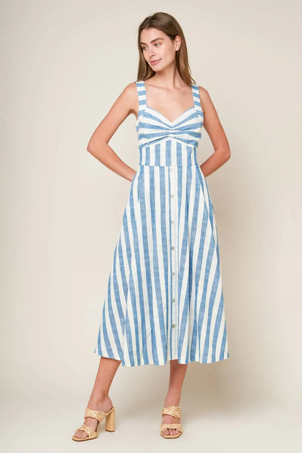 RIVERSIDE PARK BLUE STRIPE MIDI DRESS