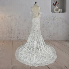 Mermaid White Halter Neck Lace Wedding Dress