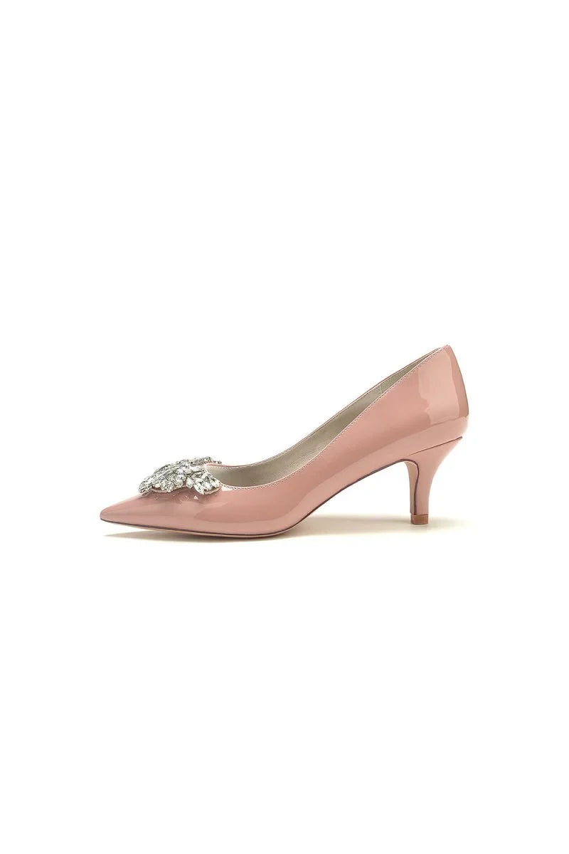 Black Elegant Low Heel Shoes with Crystal Embellishment