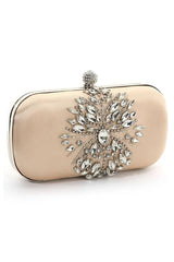 Beige Rhinestones Square Party Handbag