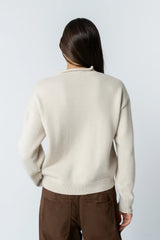 Meli Button Front Knit Sweater in Natural