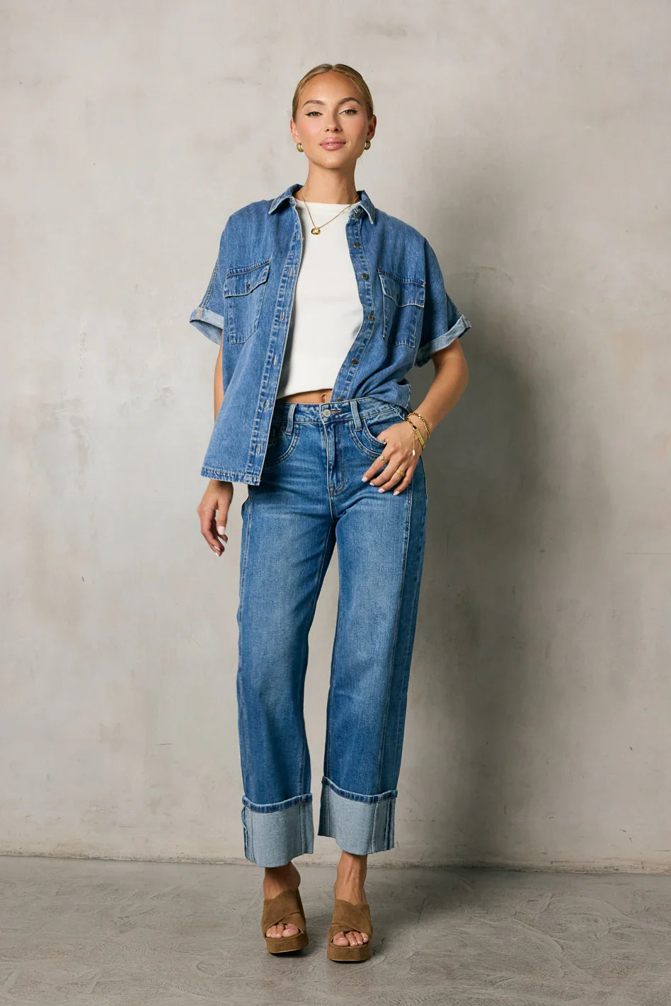 Fenna Cuffed Wide Leg Jeans