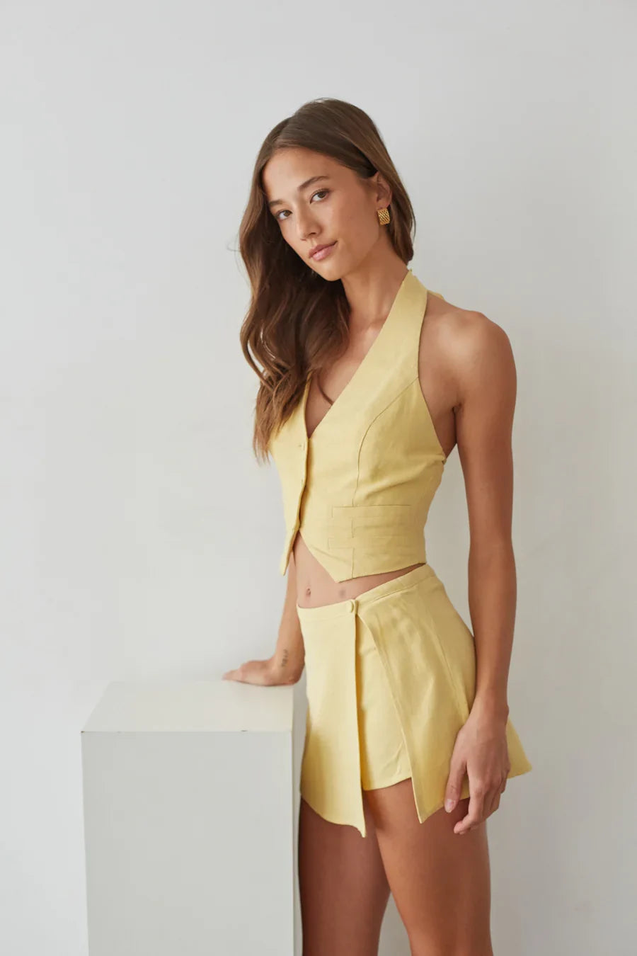 Vera Button Up Linen Halter Top