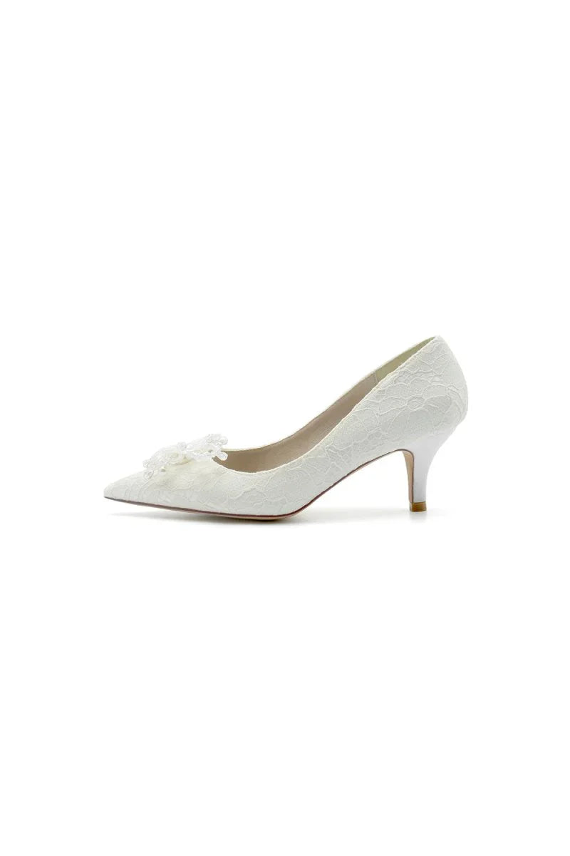 Pointed Toe Lace Wedding Shoes with Flower
