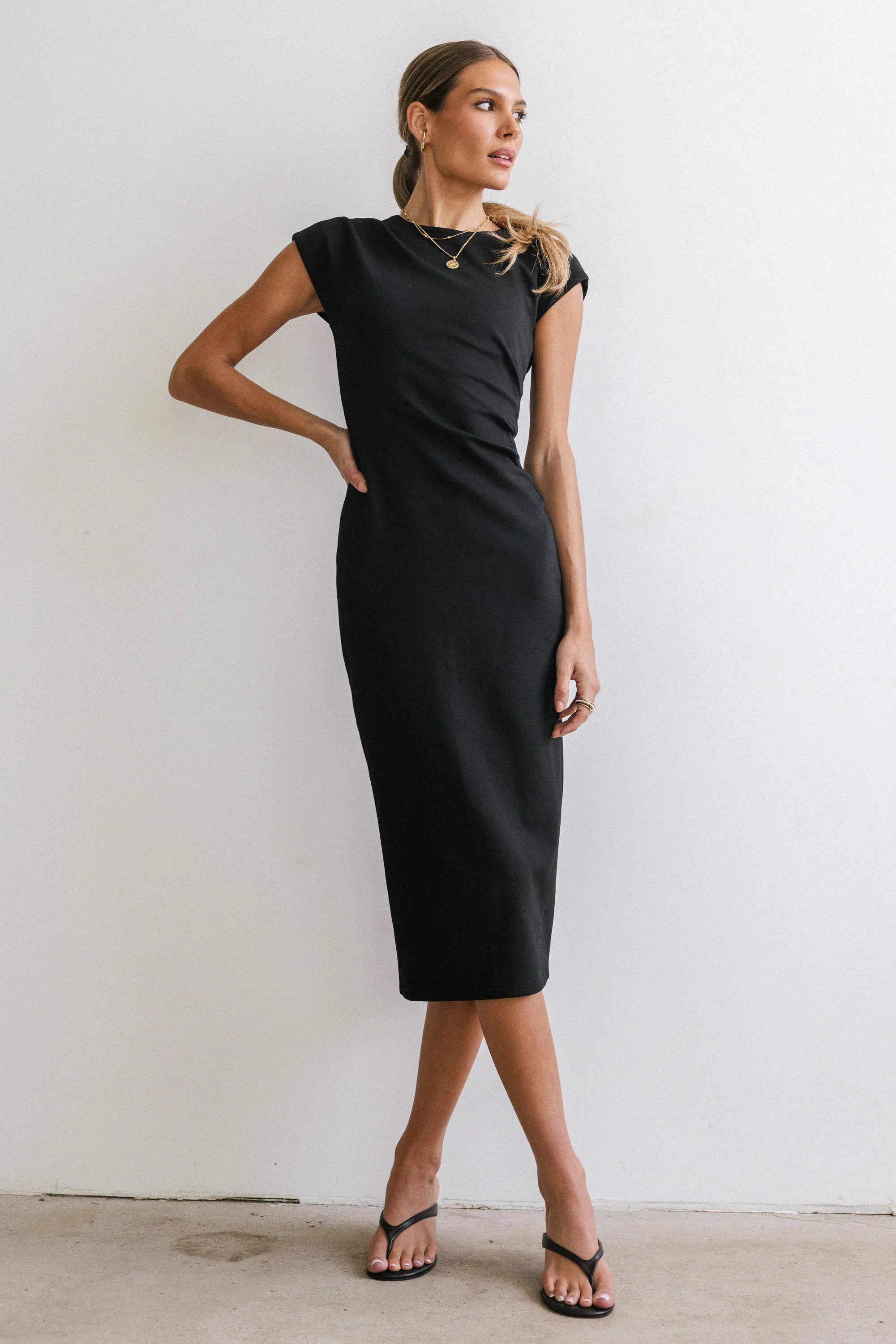 Ivy Fitted Midi Dress in Black