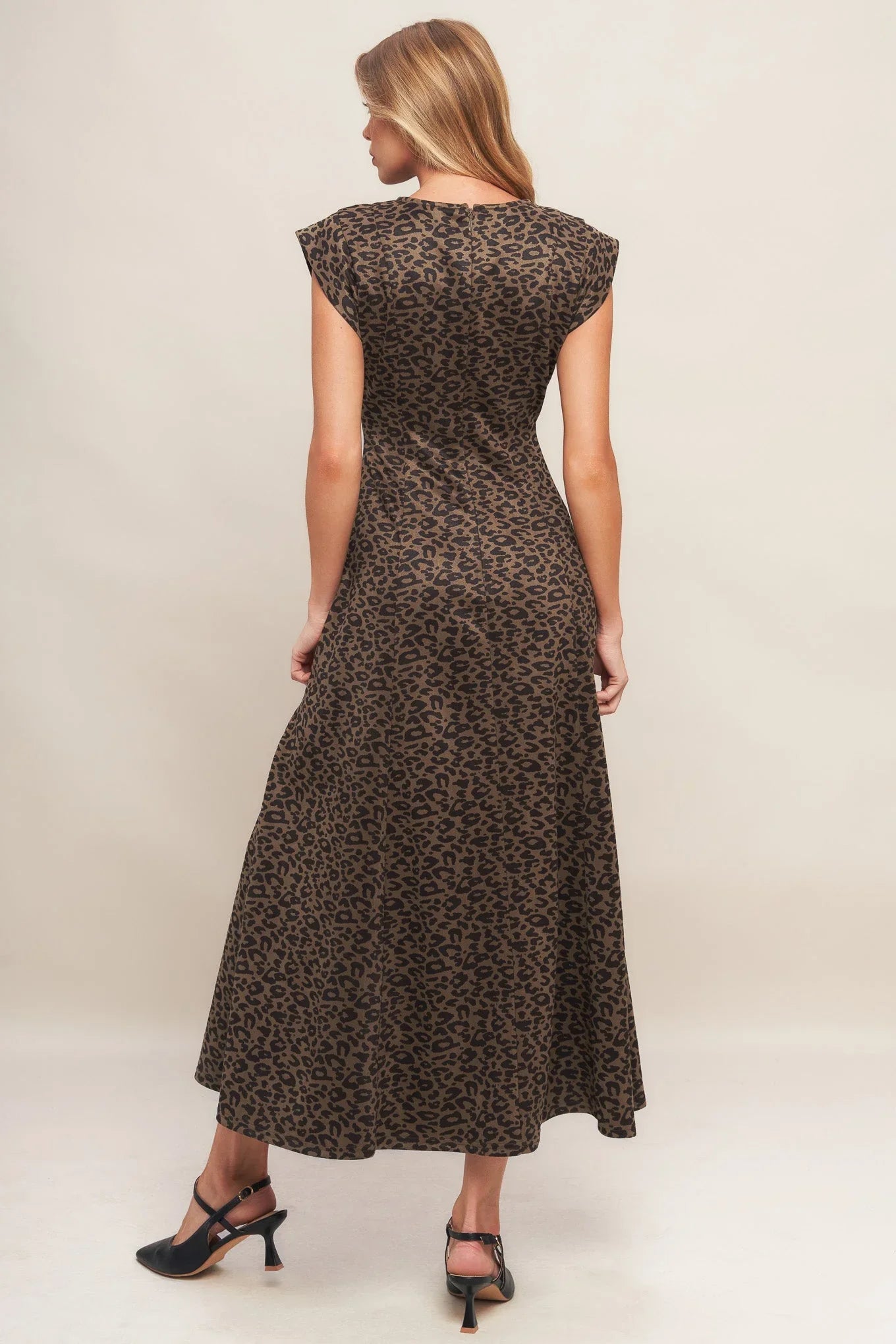 URBAN JUNGLE BROWN LEOPARD SUEDED KNIT MIDI DRESS