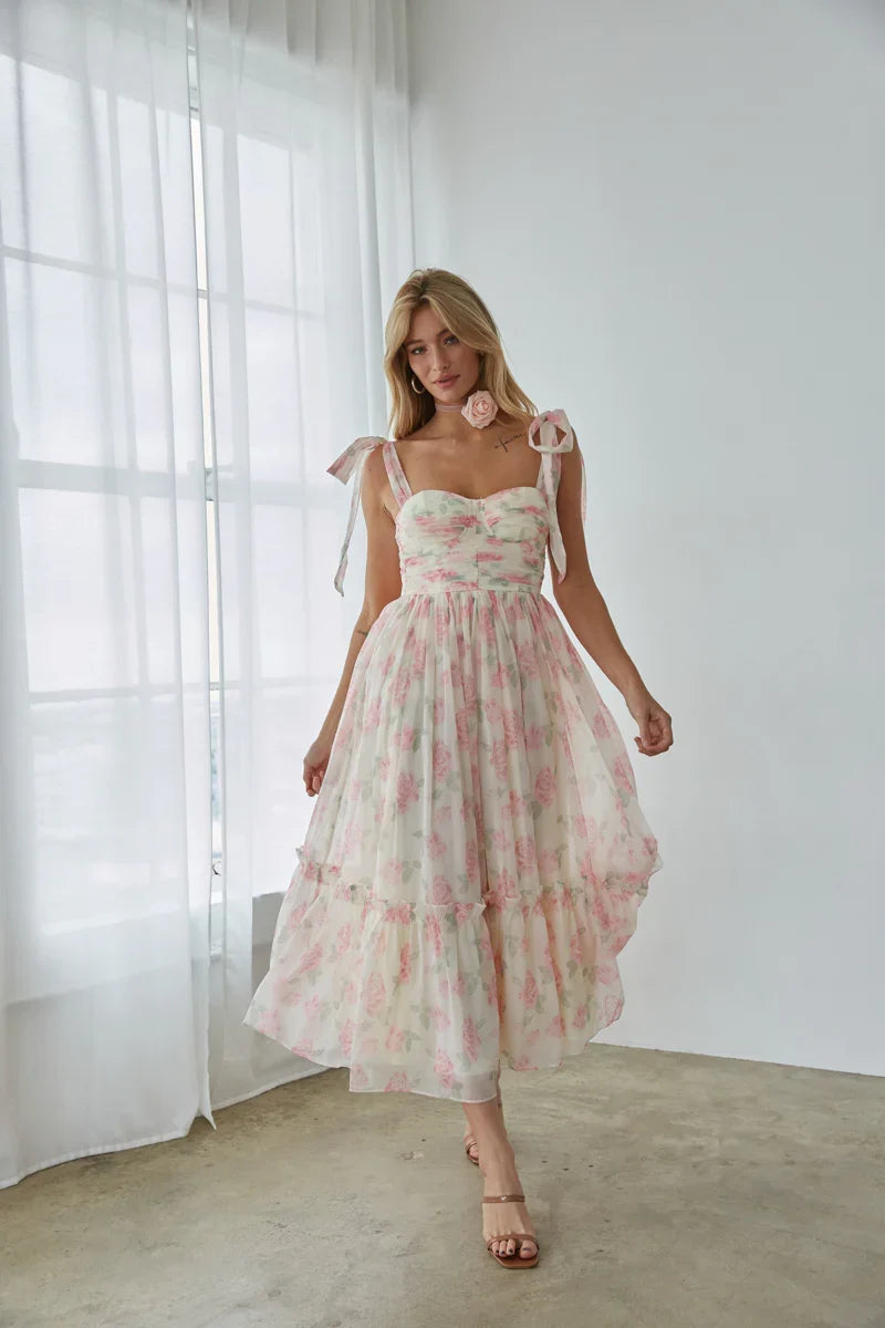 Celine Floral Tie Strap Maxi Dress