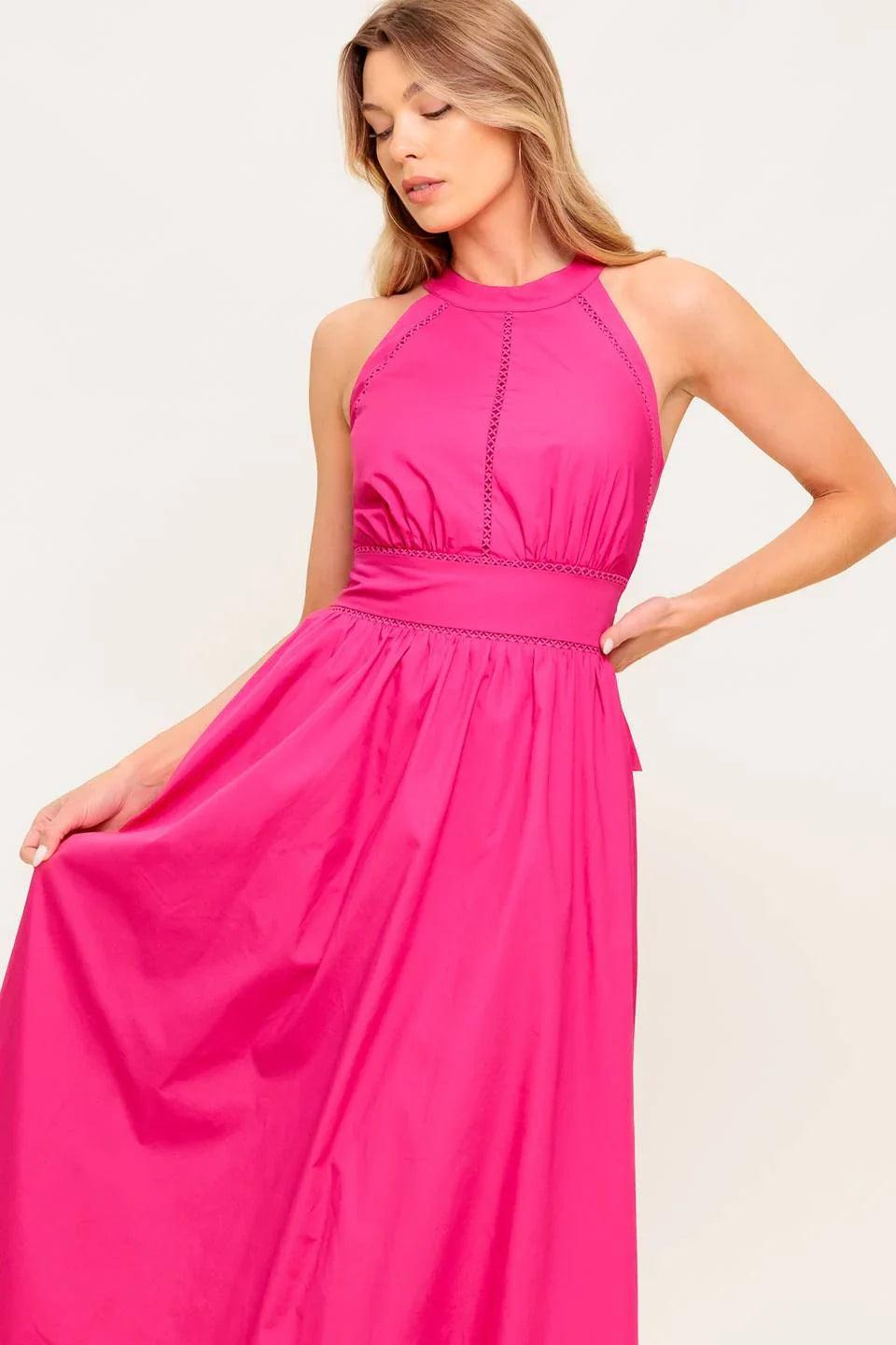 SOLEIL FUCHSIA HALTER MIDI DRESS
