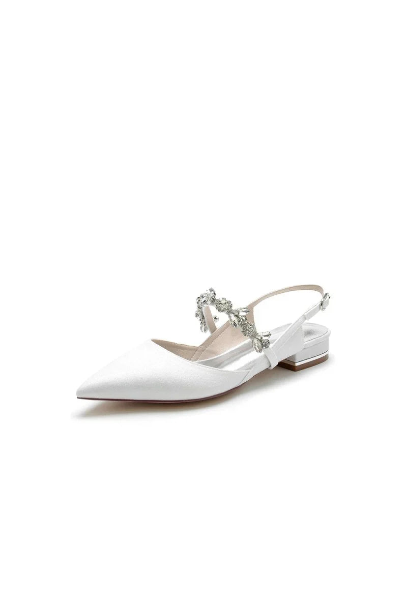 Crystal Strap Pointed Toe Low Heels