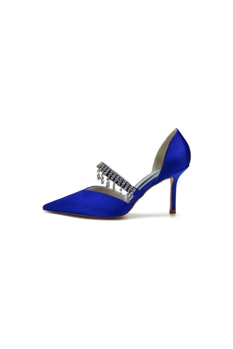 Cocktail Pointed Toe Crystal Tassel Buckle Strap Heels