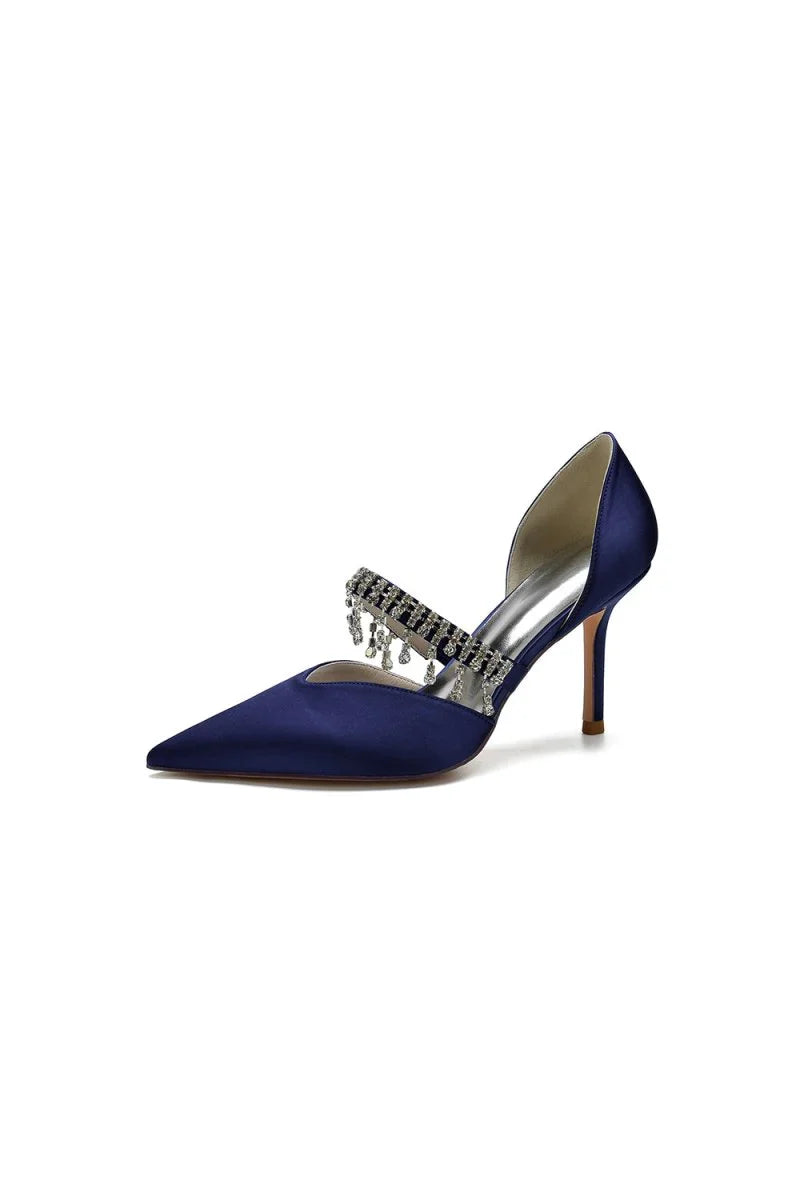 Cocktail Pointed Toe Crystal Tassel Buckle Strap Heels
