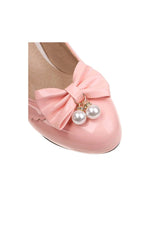 Retro Bow Pearl High Heels Shoes