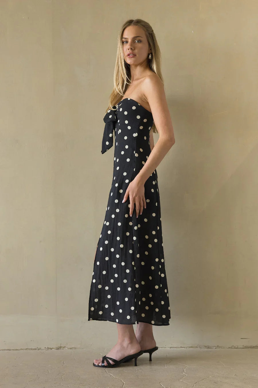 Jenae Linen Polka Dot Midi Dress