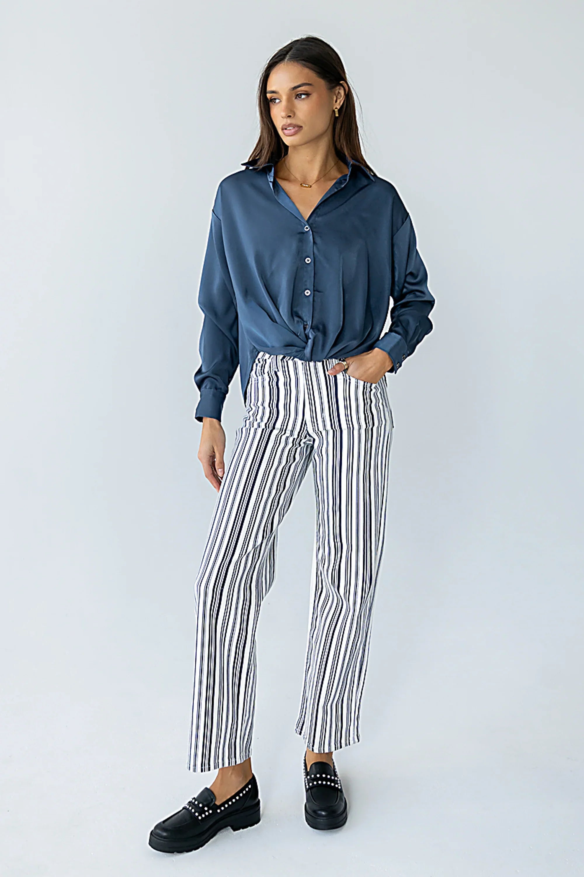 Kimmie Striped Straight Leg Jeans