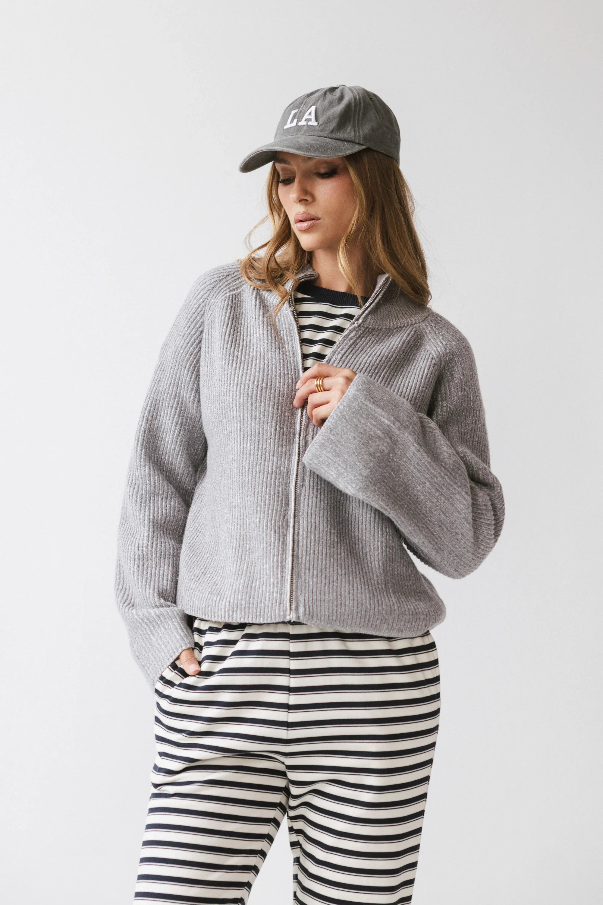 Abbie Ribbed Jacket in Grey