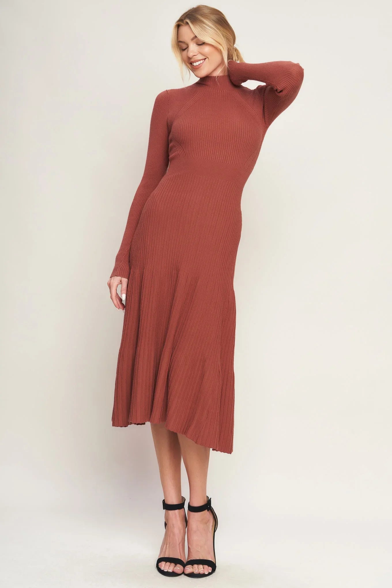 STOLEN KISSES RUST LONG SLEEVE SWEATER DRESS