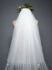 White Cathedral Veil with Blusher Lace Applique Long Wedding Veil