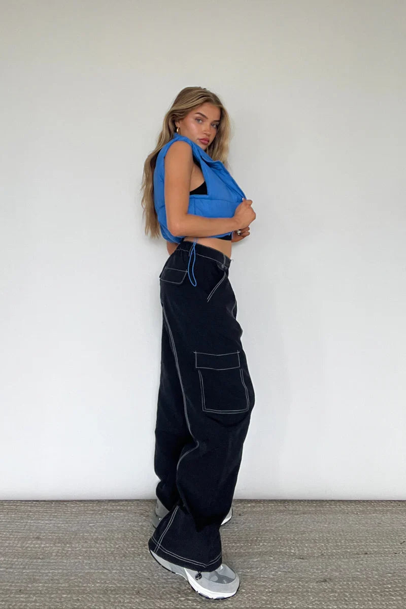 Lydia Contrast Seam Parachute Pants