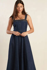 DOMINIQUE DARK DENIM MIDI DRESS