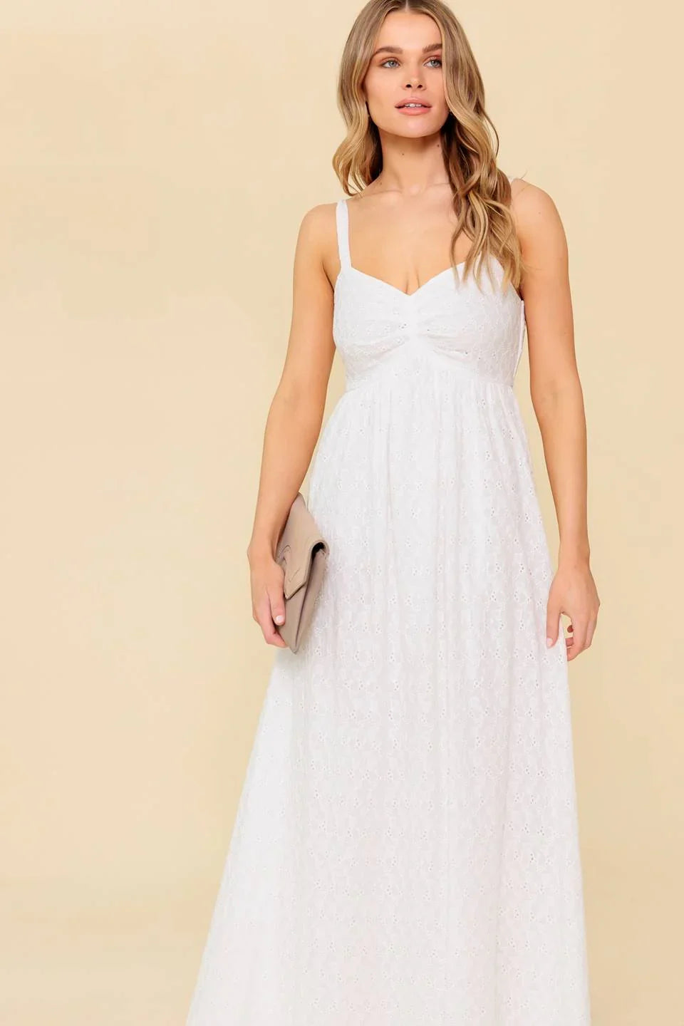 LOVE OF MINE IVORY EYELET MIDI DRESS