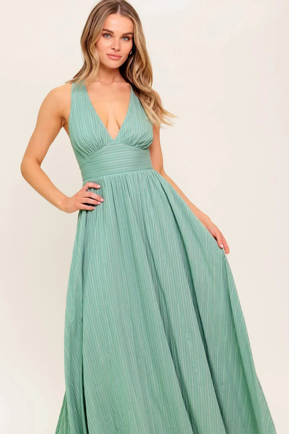 SUNSHINE ON MY MIND SAGE CROSS BACK MAXI DRESS