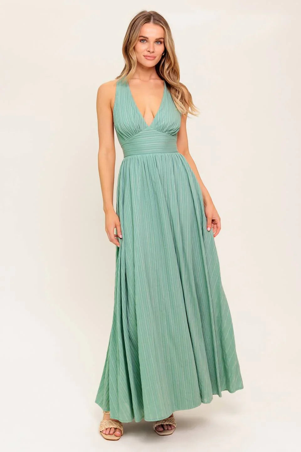 SUNSHINE ON MY MIND SAGE CROSS BACK MAXI DRESS