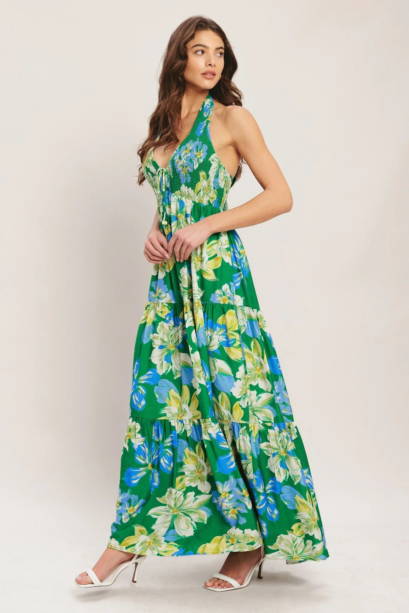 PALM SHORE BLOOM GREEN MAXI DRESS