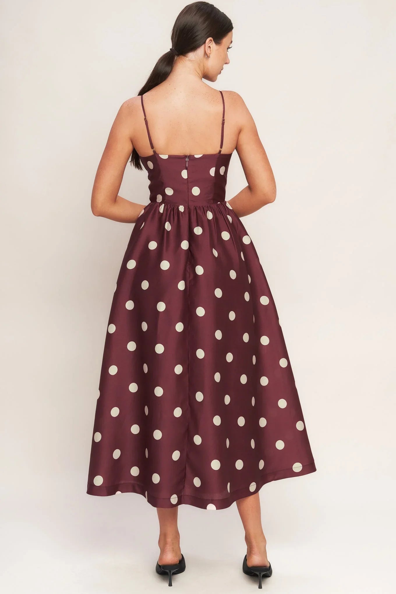 POLKA DOT CHIC BURGUNDY MIDI DRESS