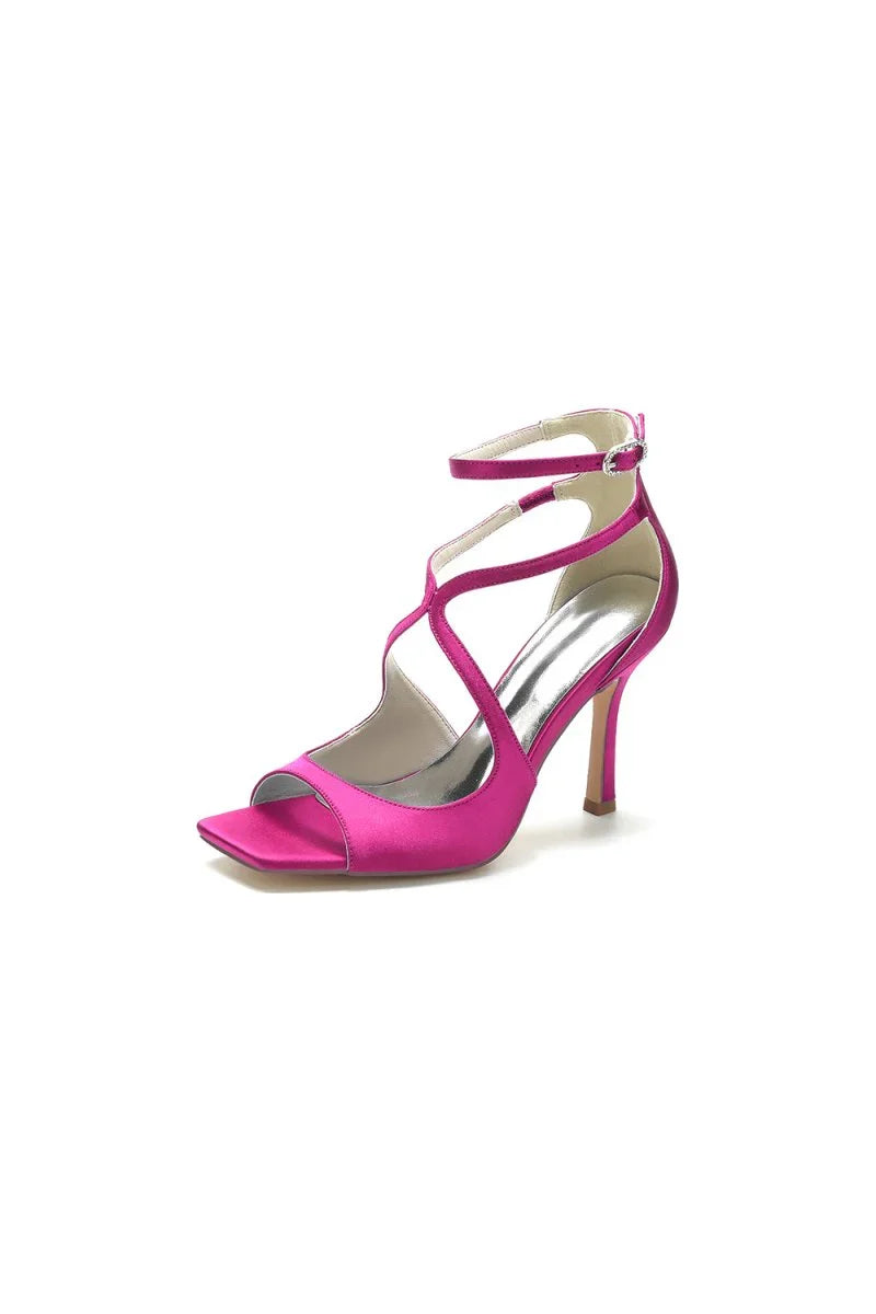 Square Open Toe Hollow Out Satin Stiletto Heels