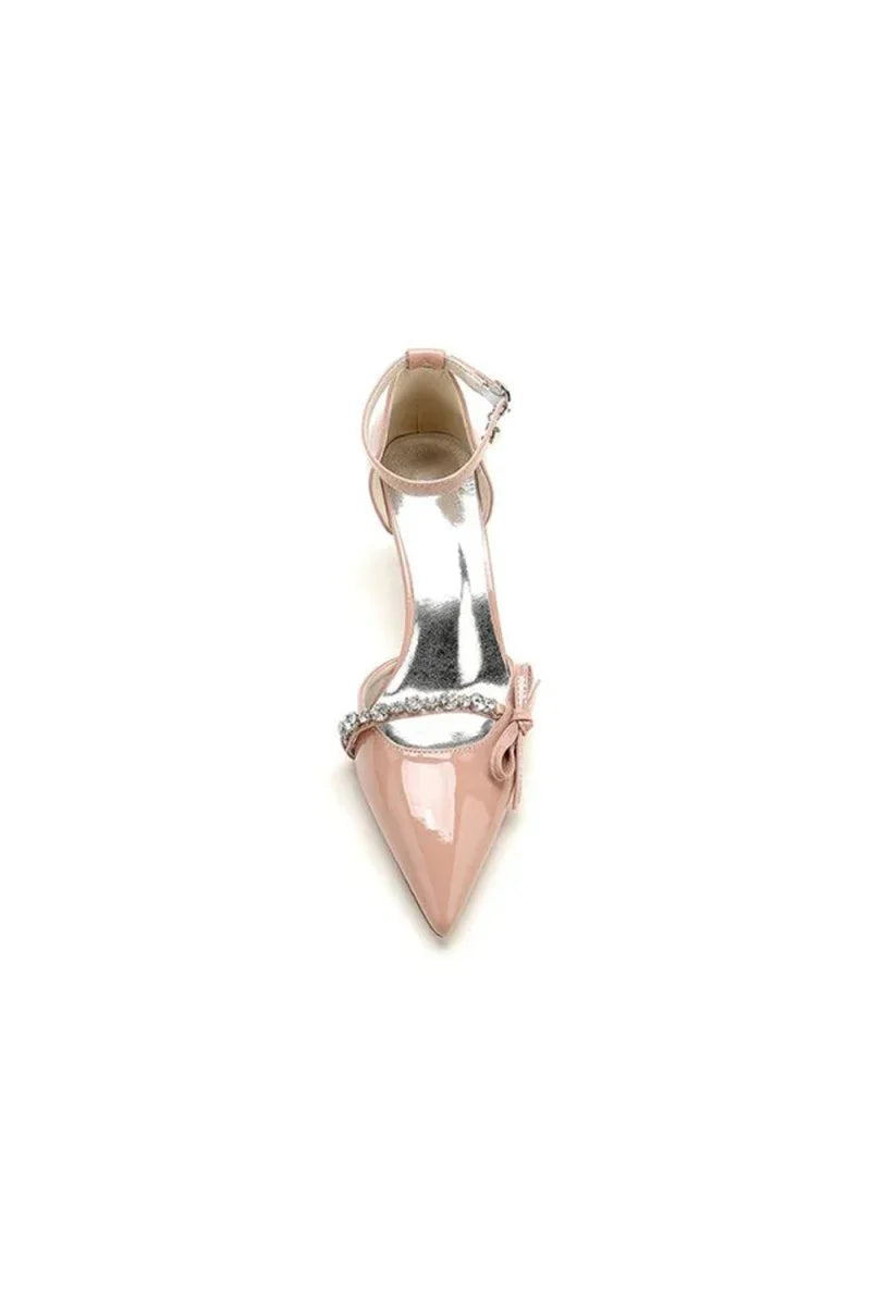 Patent Leather Mirror Finish With Rhinestone Pointed Toe Stiletto Heel