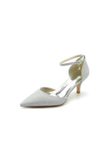 Glitter Pointed Toe Wedding Shoes with Ankle Strap