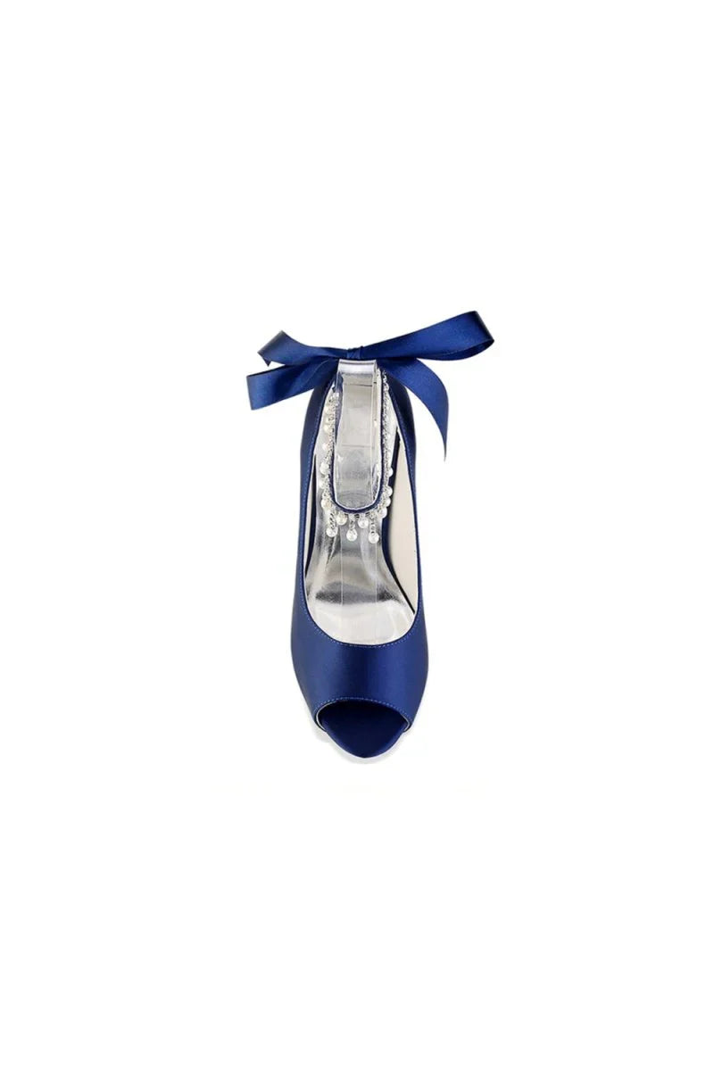 Chic Peep Toe Ribbons Faux Pearl Strap Pumps
