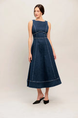 SIMPLE STATEMENT DENIM MIDI DRESS