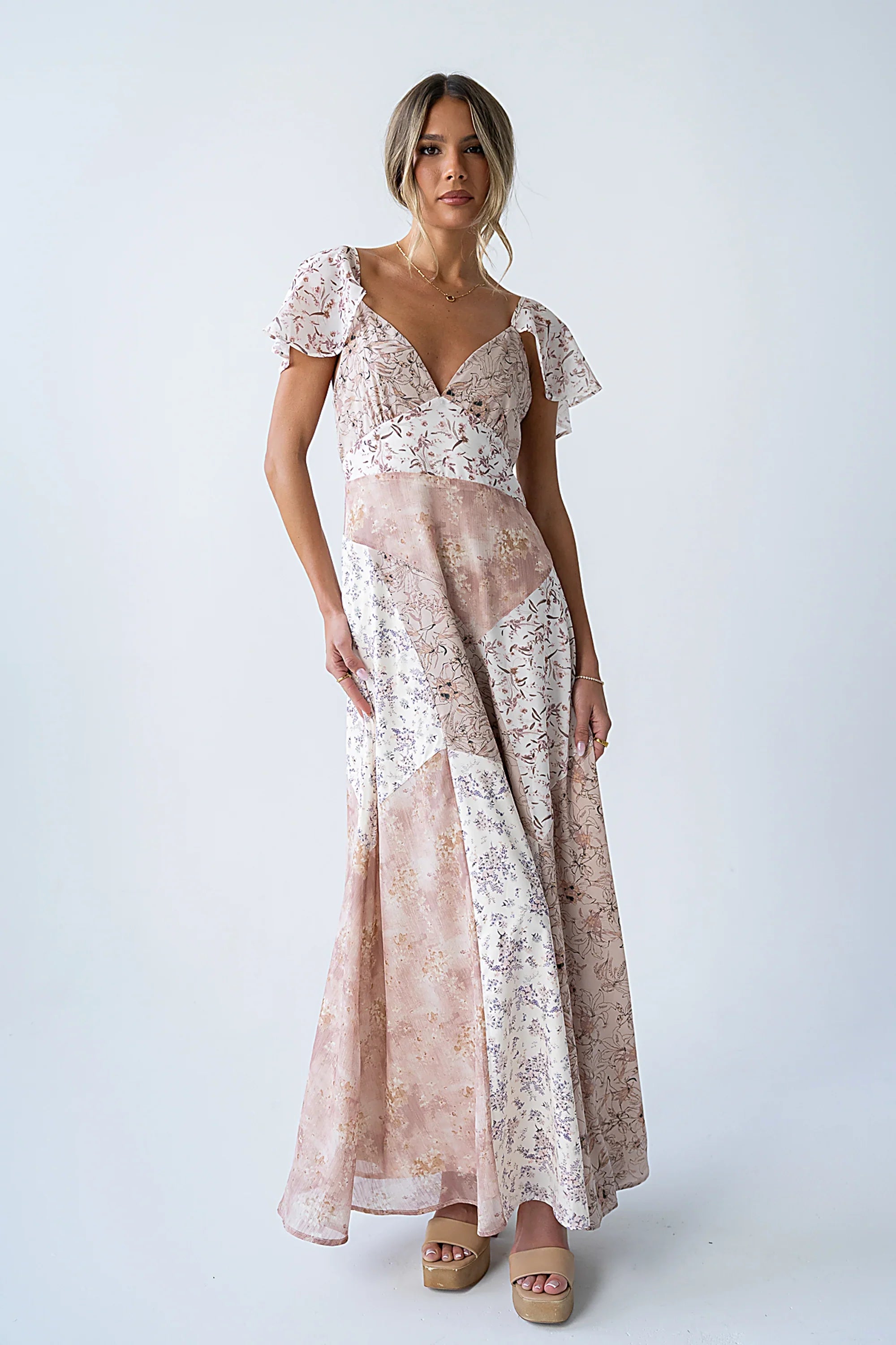 Zola Patchwork Maxi Dress in Ivory