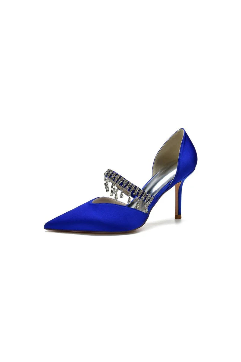 Cocktail Pointed Toe Crystal Tassel Buckle Strap Heels