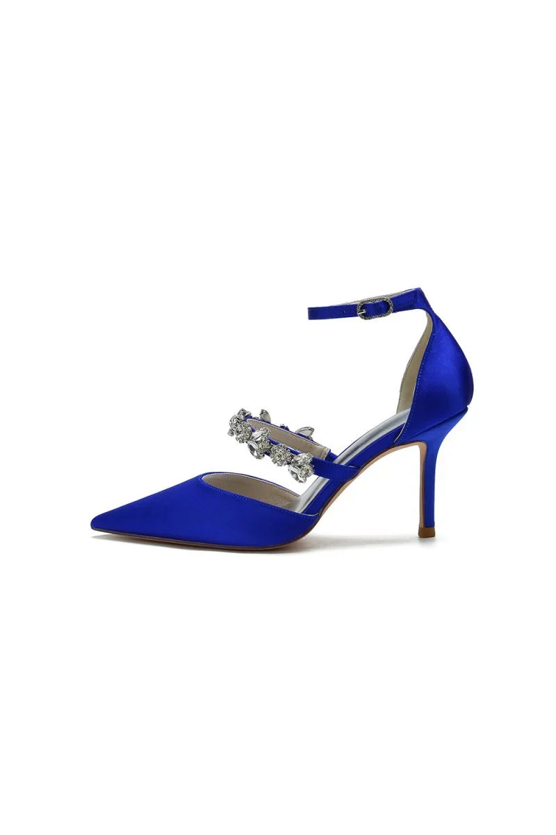 Satin High Heels with Rhinestone Strap