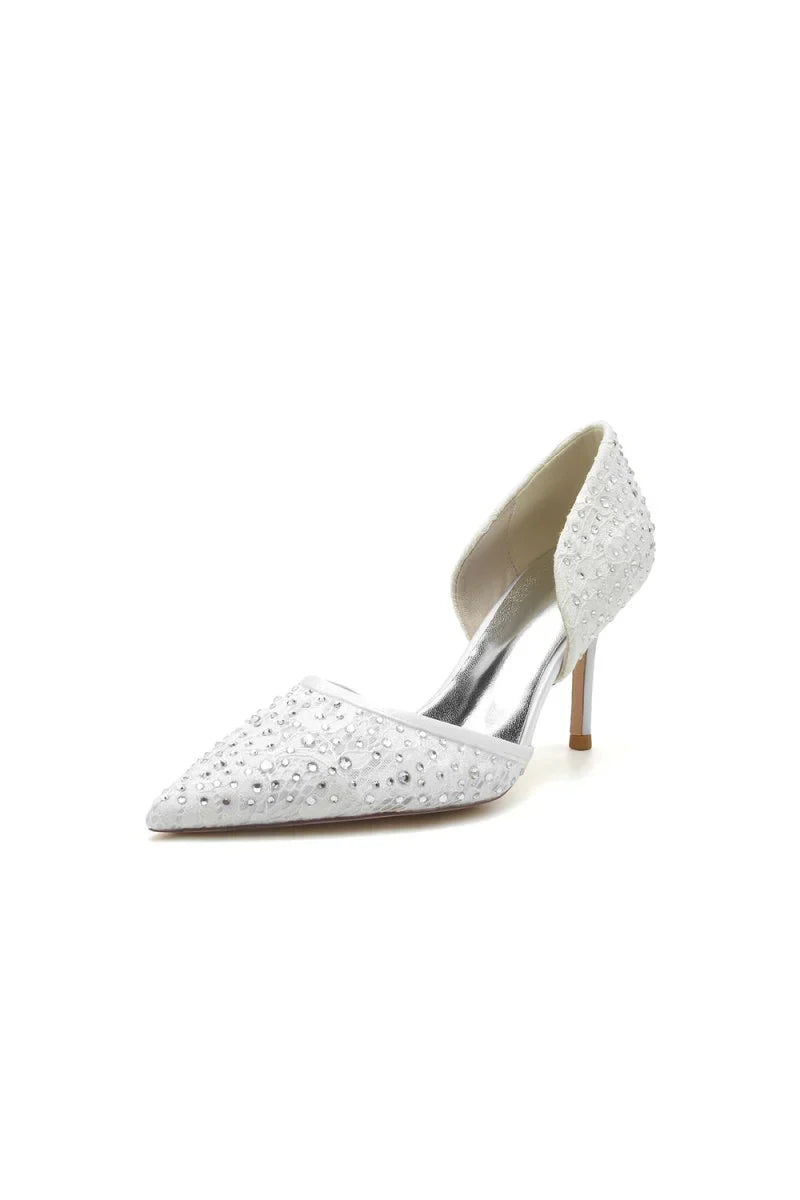 Pointed Toe Beaded Lace Wedding Stiletto Heels