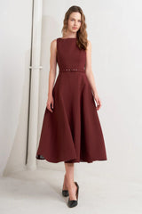 LIVING THE DREAM WINE WOVEN MIDI DRESS