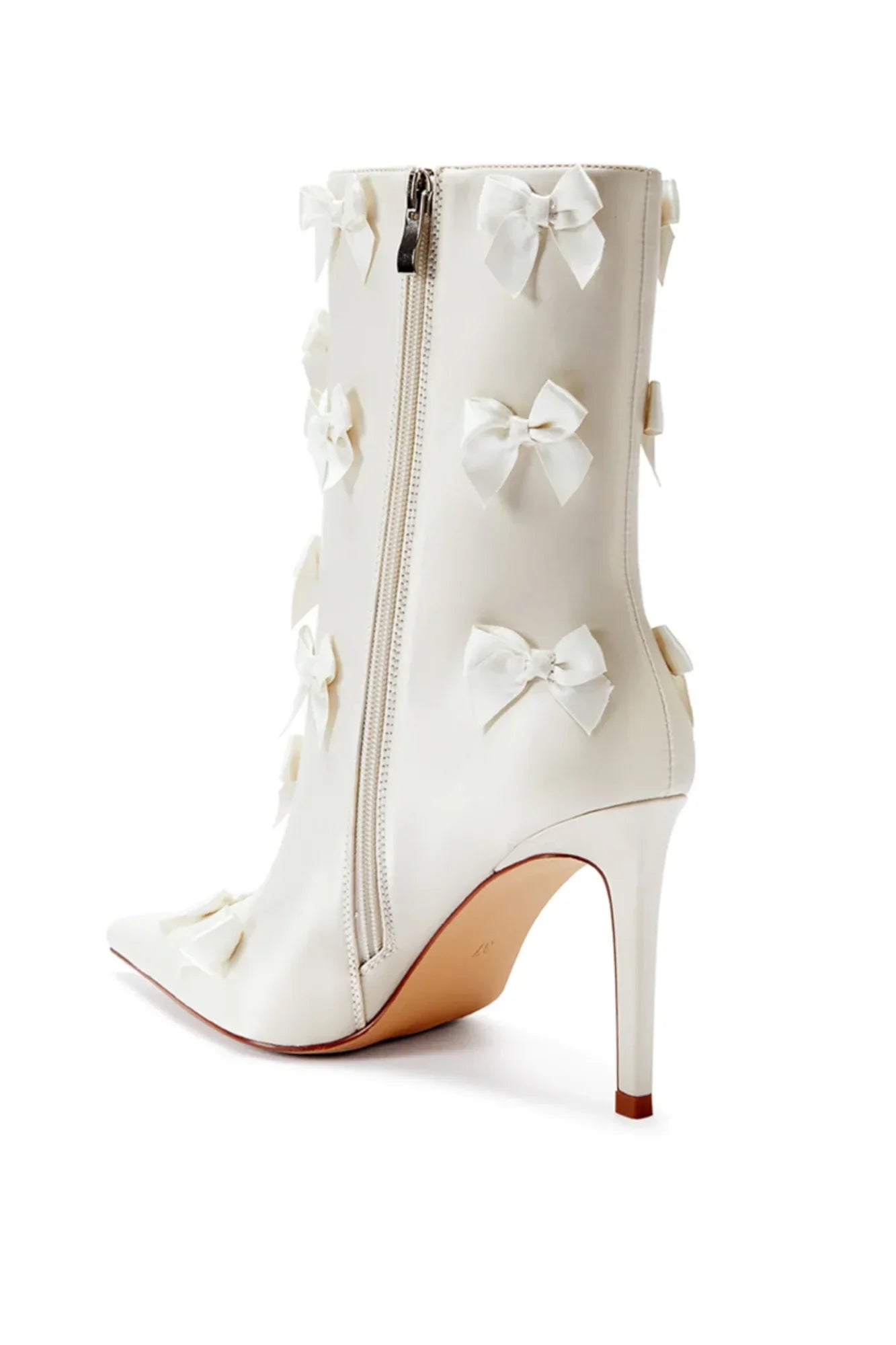 Azalea Wang Taf Cream Satin Bow Stiletto Booties