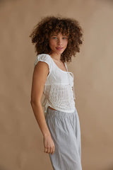 Fern Pleated Eyelet Button Up Blouse