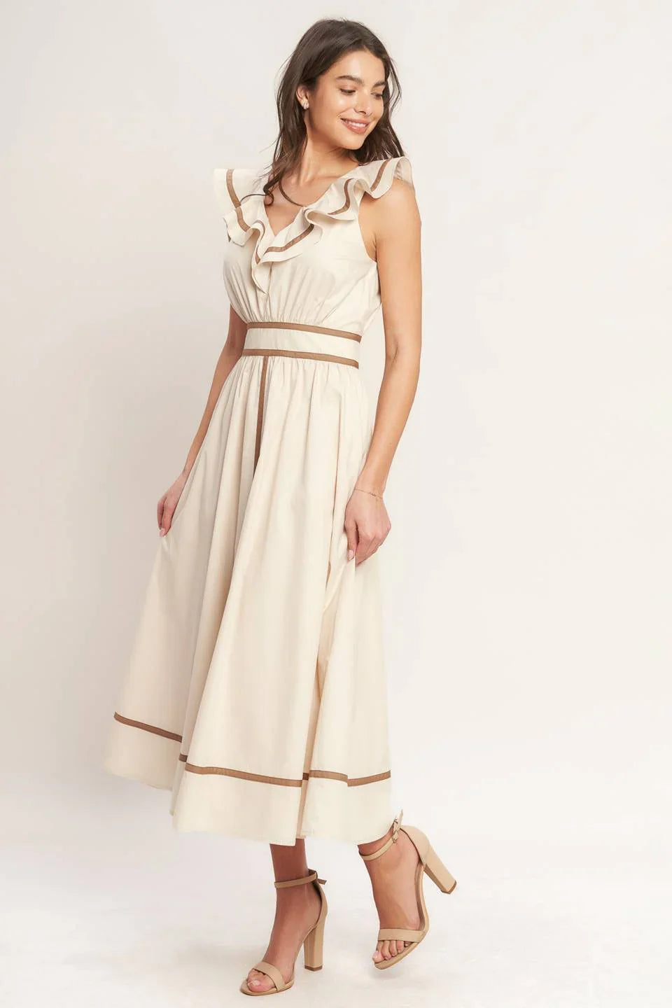 BREEZE CANVAS RUFFLE MIDI DRESS