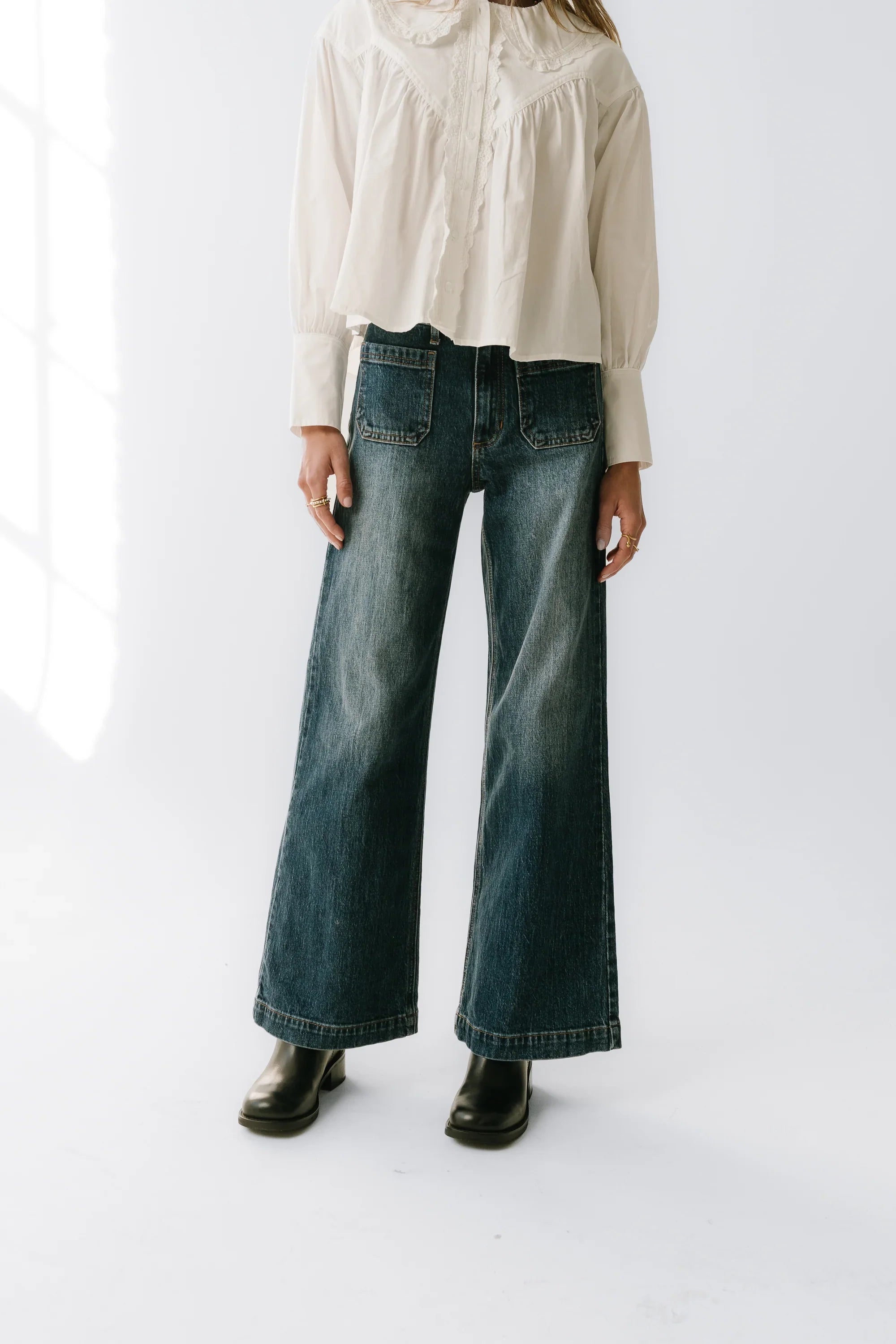 Alexia Wide Leg Jeans in Dark Wash