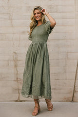 Alora Embroidered Dress in Sage