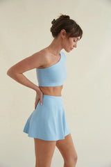 Mia Smoothing One Shoulder Crop Top in Blue