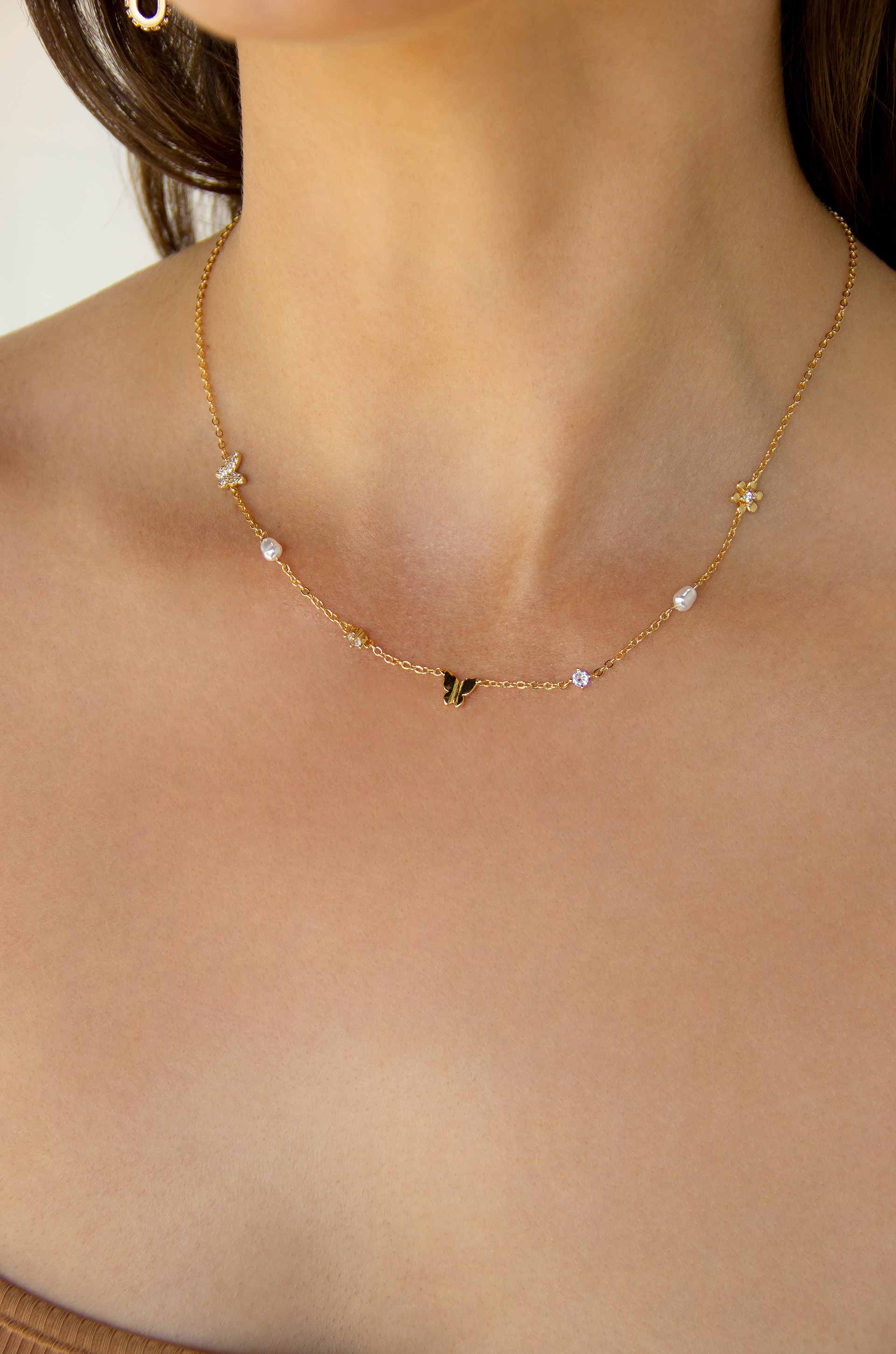 Subtle Butterflies and Pearl Necklace
