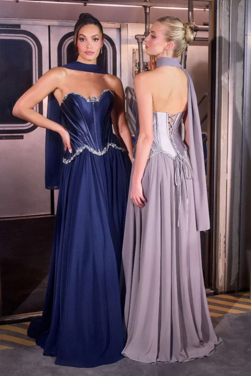 Georgina Corset Ball Gown With Scarf