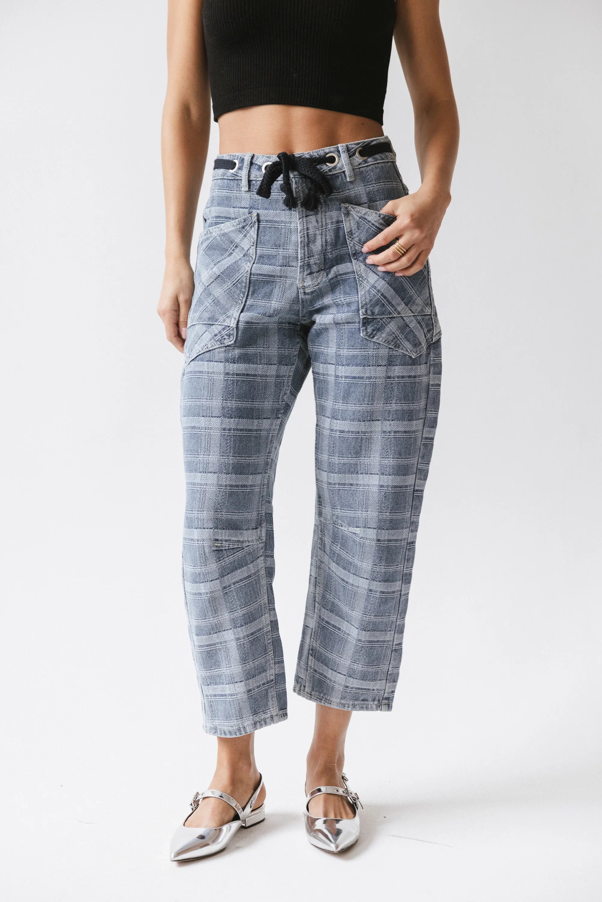 Judy Plaid Barrel Jeans
