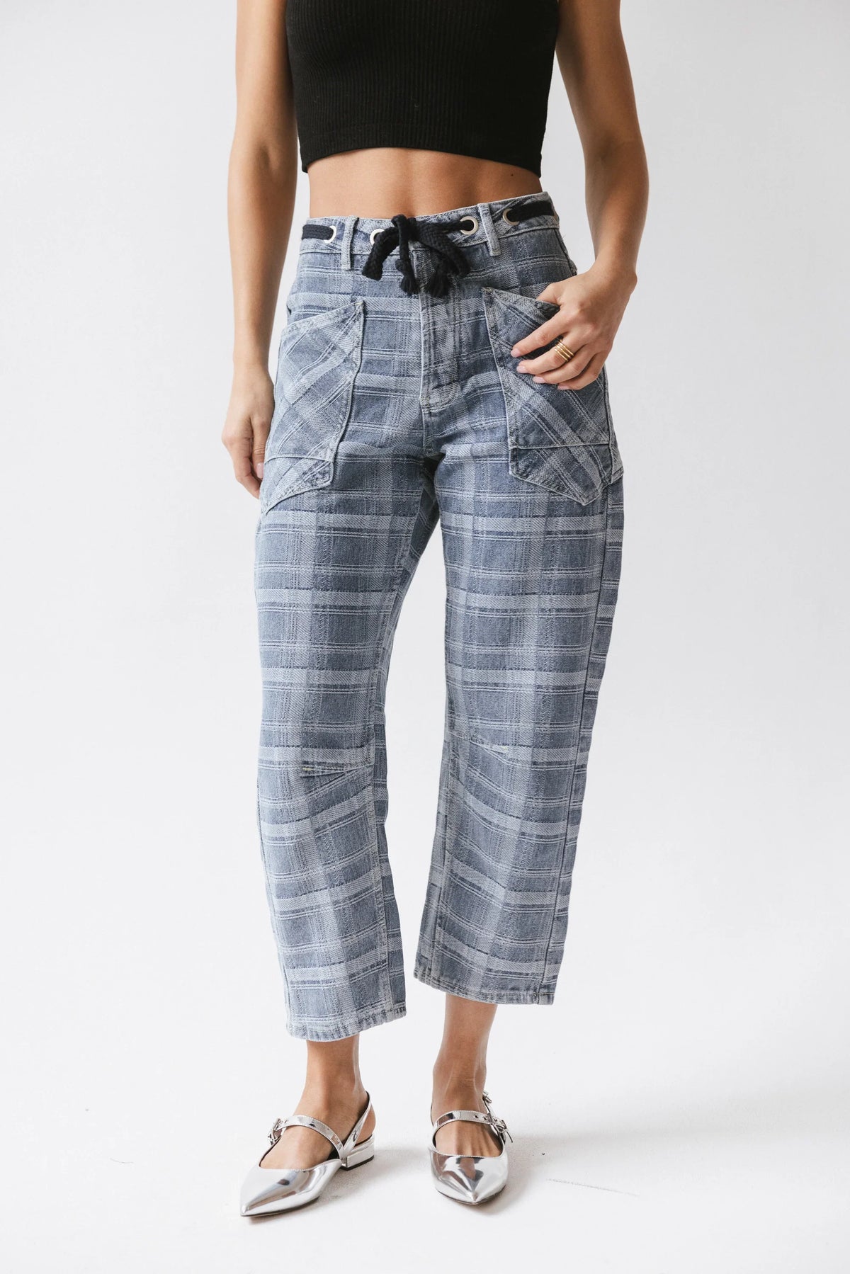 Judy Plaid Barrel Jeans